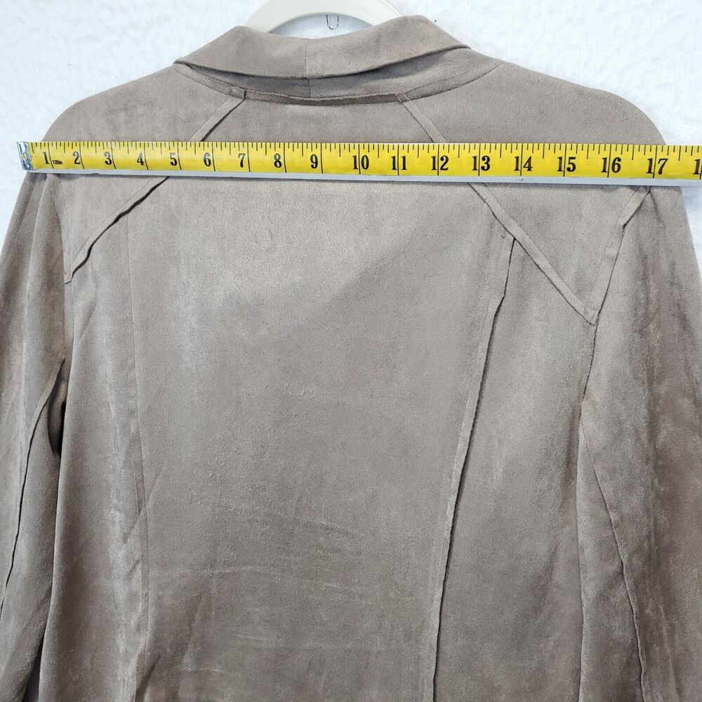 Shein Drape Neck Inside Out Blazer Top Women L Long Sleeves Front Zip Taupe - Picture 6 of 13